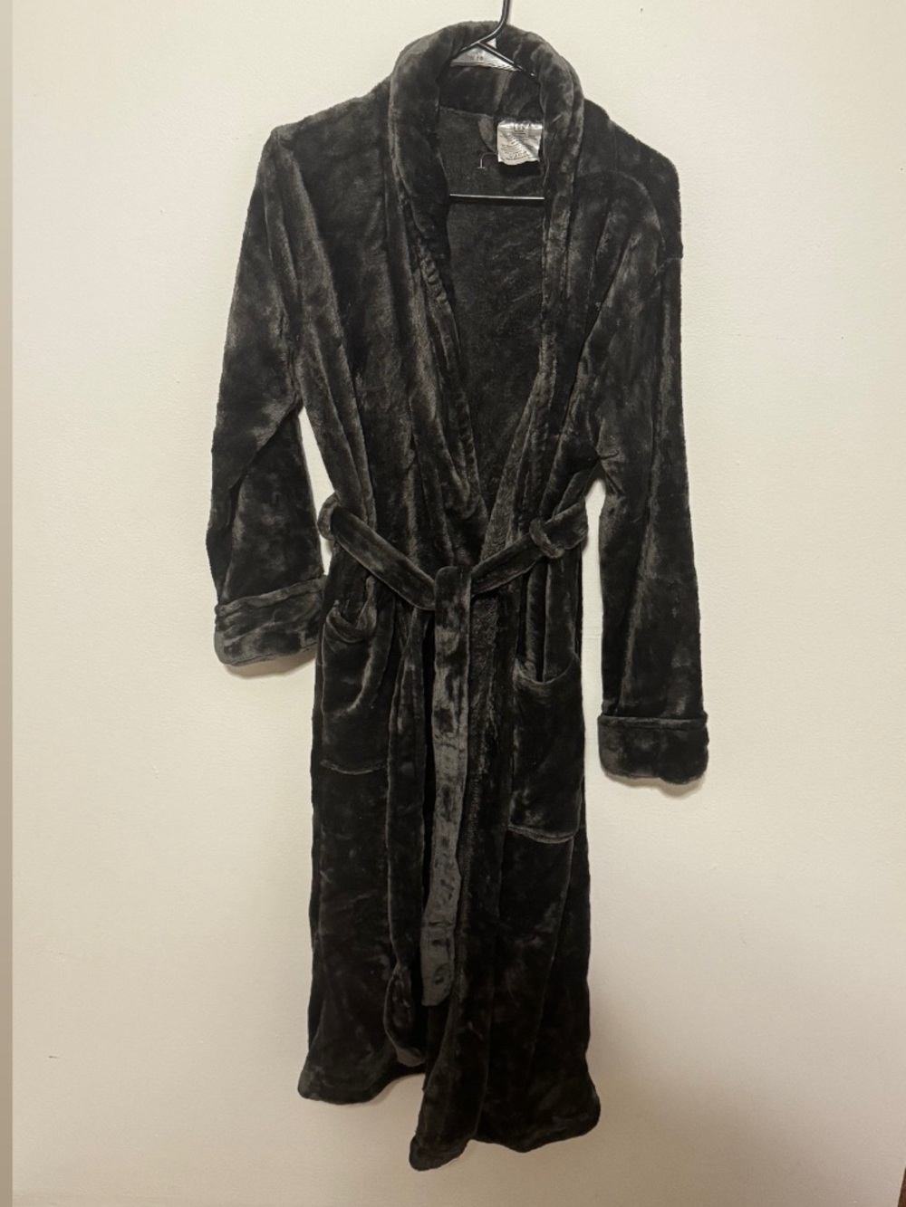 Serra Plush Black Fleece Robe with Shawl Collar
